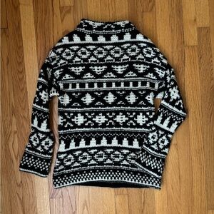 Zara black & white wool sweater tunic mock turtleneck small